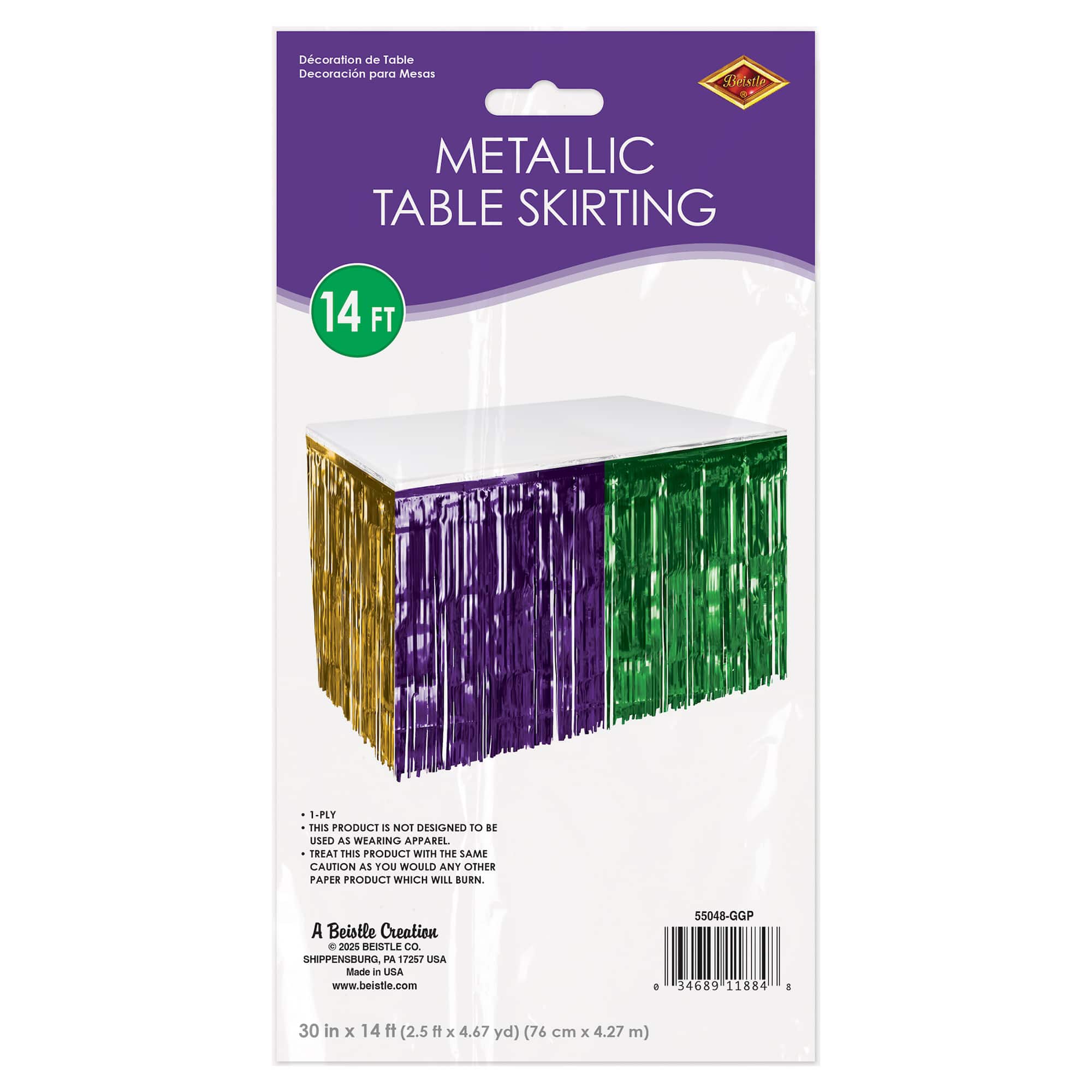 Beistle 30" x 14ft. Mardi Gras 1-Ply Metallic Table Skirting